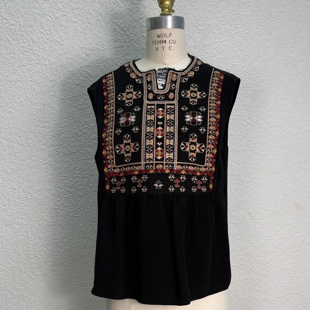 Isabel Marant Black Top with Colorful Embroidery - Picture 1 of 6